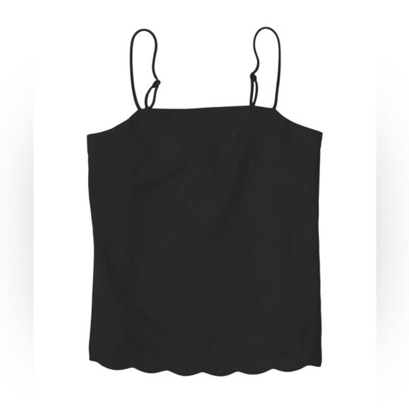 J. Crew Tops - J.Crew Black Scallop Hem Sleeveless Straight Neck Lined Camisole Tank Top Size 6